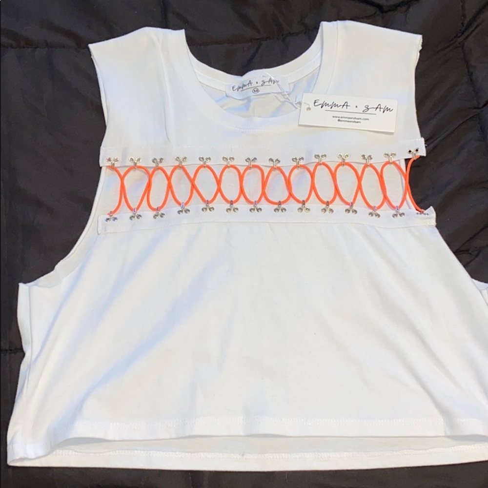 LF White and Neon Orange Bungee Top